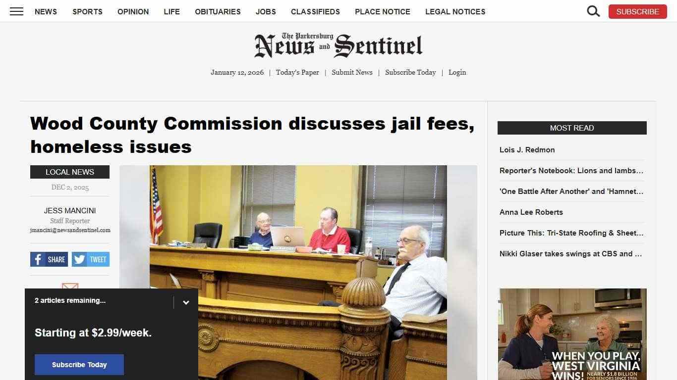 Wood County Commission discusses jail fees, homeless issues | News, Sports, Jobs - News and Sentinel
