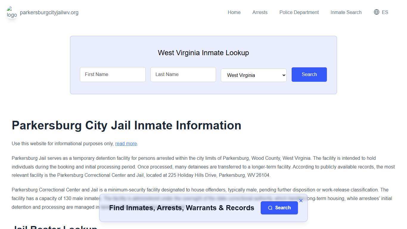 Parkersburg Jail, WV Inmate Roster, Municipal Jail Info